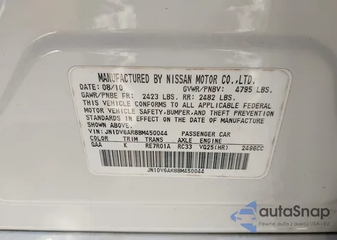2011 Infiniti G25X from USA, damaged, VIN JN1DV6AR8BM450044